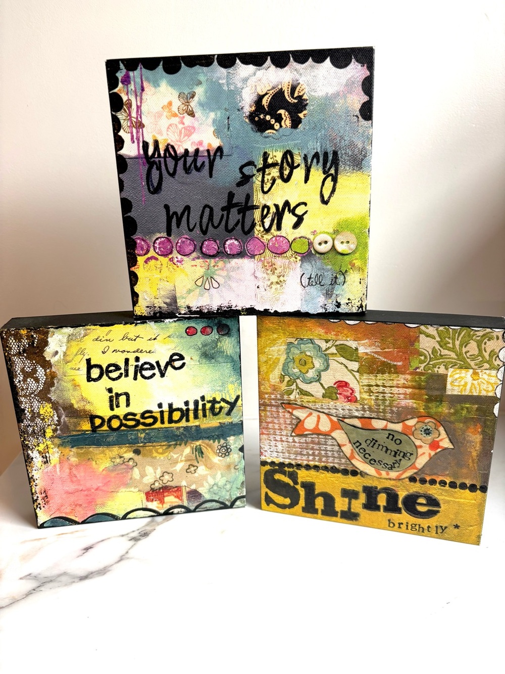 Kelly Rae Roberts DEMDACO Inspirational Wall Art Set 3 Gallery Canvas 6x6 Decor